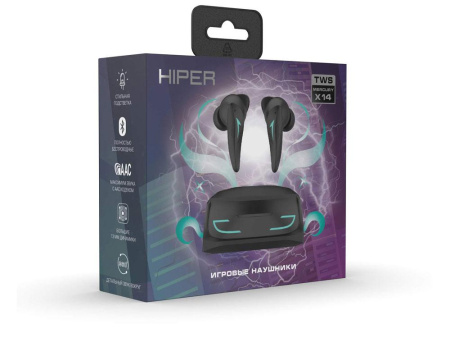 HIPER Наушники Артикул 521010 Беспроводные наушники HIPER TWS Mercury X14 (HTW-MX14) Bluetooth 5.1 гарнитура, Черный на складе 669 шт по цене 2&nbsp;592.69 ₽
