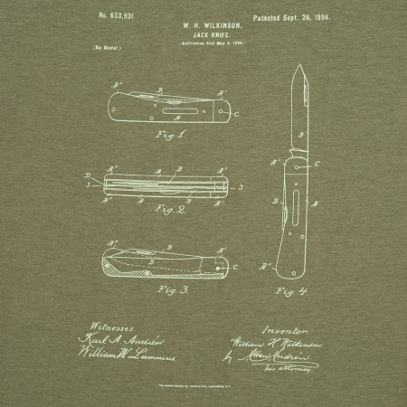 CoolColor Футболки Артикул 70753.99 Футболка приталенная Old Patents. Knife, меланж хаки на складе 6 шт по цене 1&nbsp;700 ₽